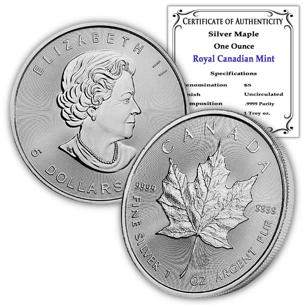 1988 - Present (Random Year) 1 oz Canadian Silver Maple Leaf Coin Brilliant Uncirculated with Certificate of Authenticity $5 Seller BU