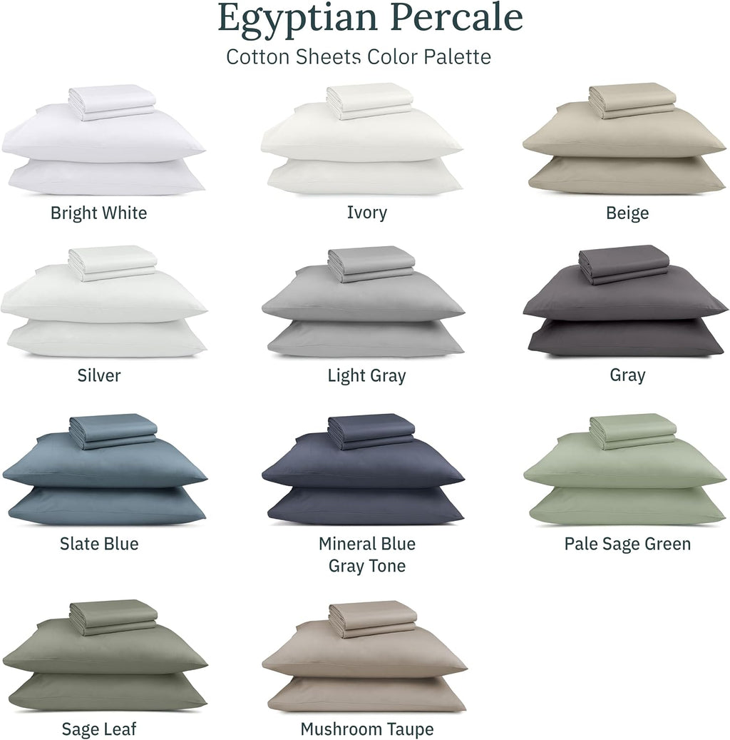 California Design Den King Size Sheets Set Cotton - Certified 100% Egyptian Cotton King Size Percale Sheets Set with Deep Pockets, Lightweight, Crisp, Durable Luxury Bedding - Grey