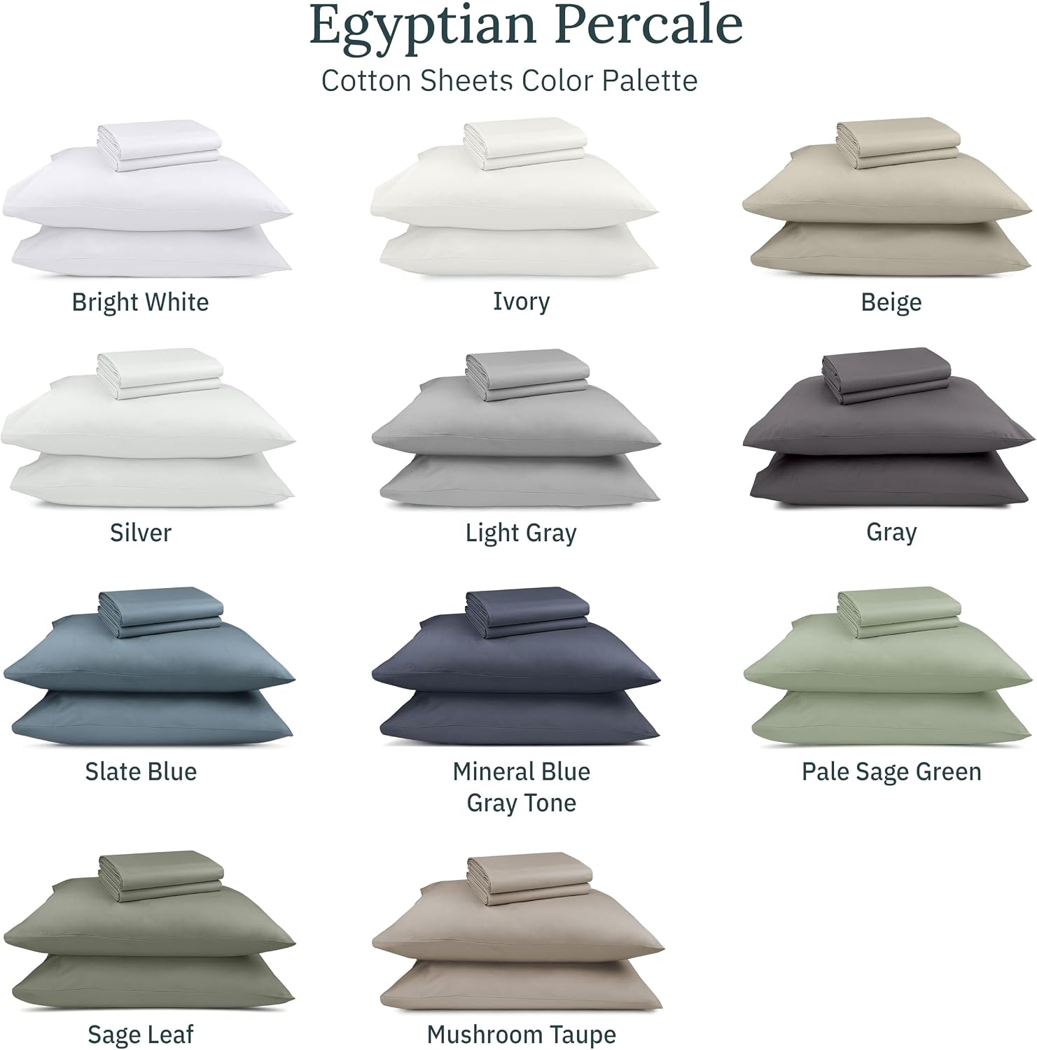 California Design Den King Size Sheets Set Cotton - Certified 100% Egyptian Cotton King Size Percale Sheets Set with Deep Pockets, Lightweight, Crisp, Durable Luxury Bedding - Grey