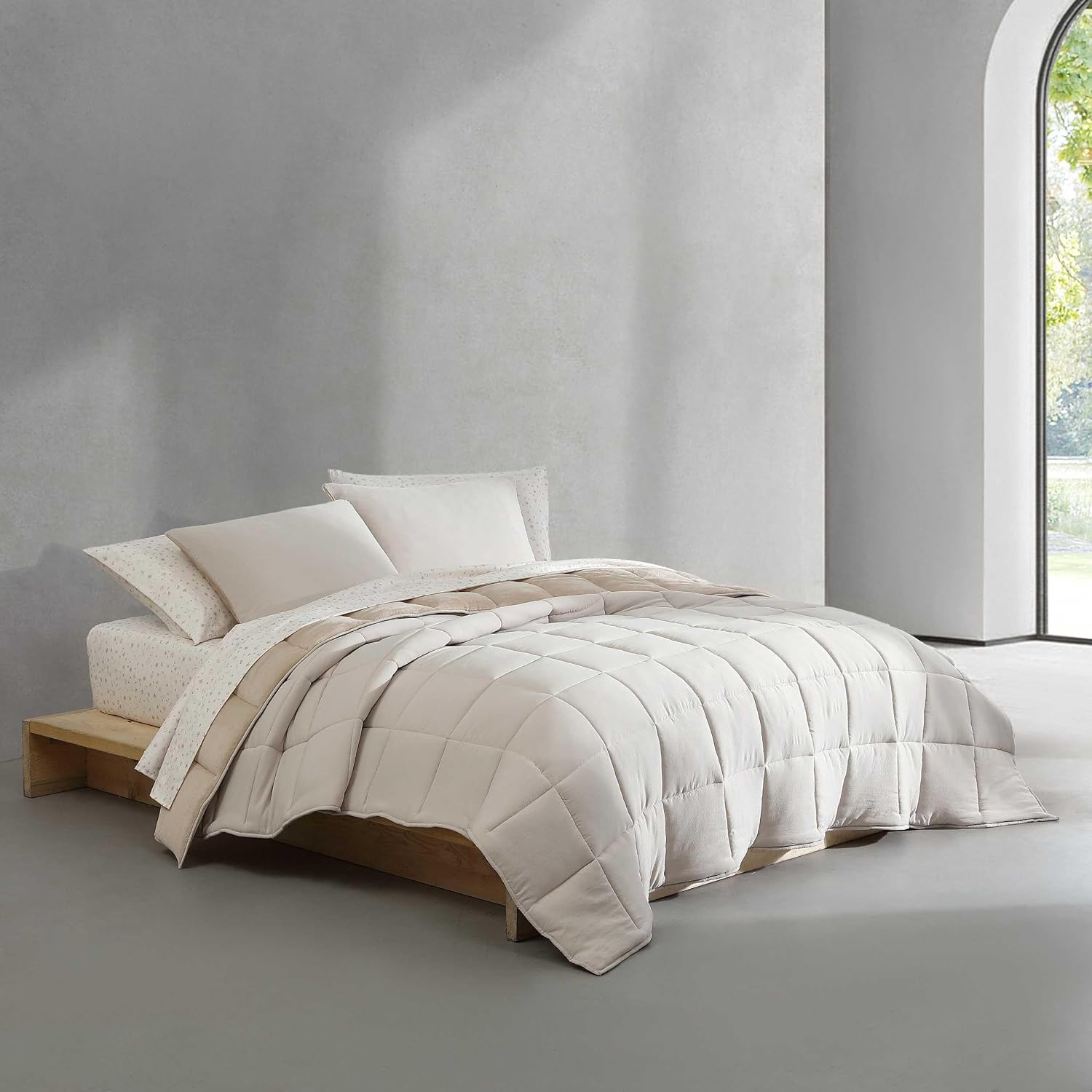 Calvin Klein - Queen Bonus Comforter Set, Reversible Bedding with Matching Bed Sheets, Pillowcases & Shams, Oeko-Tex Certified (Beige)