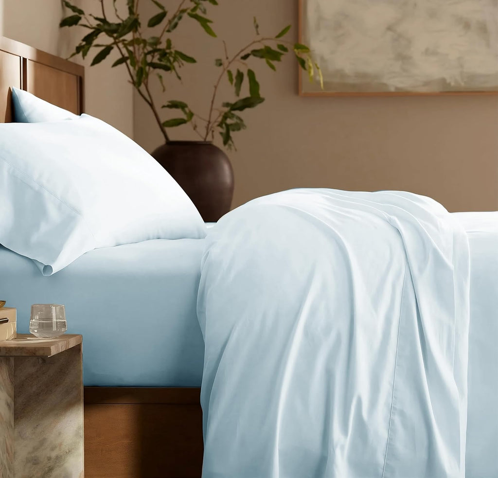 100% Egyptian Cotton Sheets King Size - Buttery Soft Sateen Weave - Heavyweight Luxury Hotel Bedding - 16' Deep Pocket, Lustrous 4 Pc Set - Premium Gift Box (Sky Blue - King)