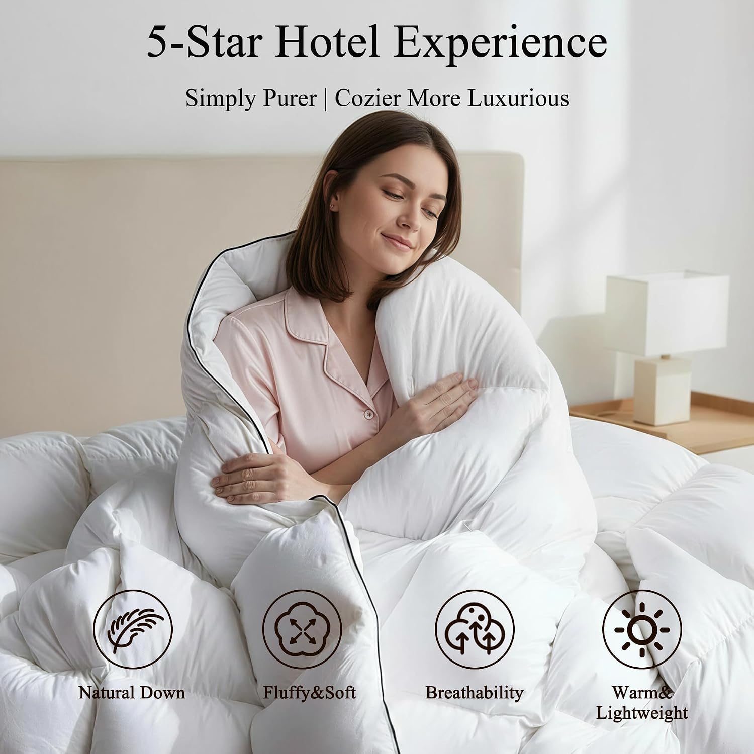 Lightweight Feather Down Fiber Comforters Oversize King,Summer Duvet Insert for Hot Sleepers,Hypoallergenic Soft Breathable Comforter with 8 Tabs,Hotel Luxury Mellow Sleep Comforter for All Seasons