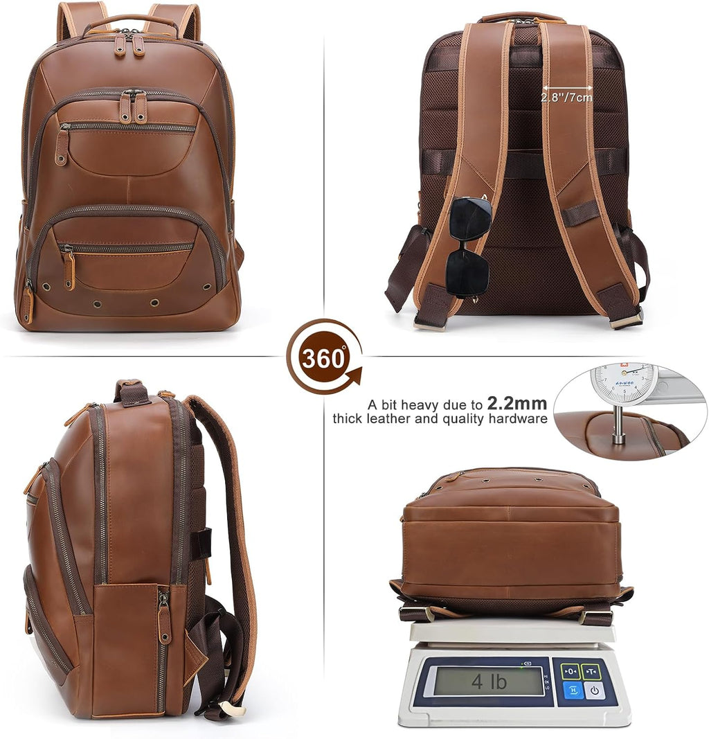 TIDING Leather Backpack for Men Fits 16' 15.6' Laptop, Vintage Business Travel Work Bag Large Overnight Weekender Daypack