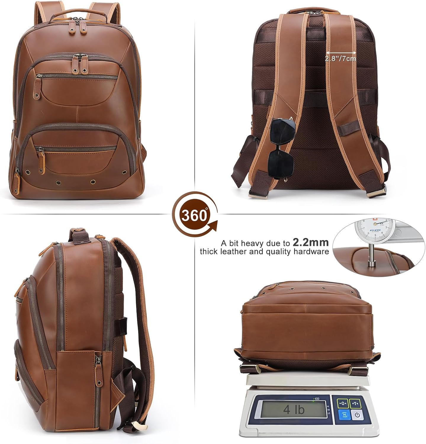TIDING Leather Backpack for Men Fits 16' 15.6' Laptop, Vintage Business Travel Work Bag Large Overnight Weekender Daypack