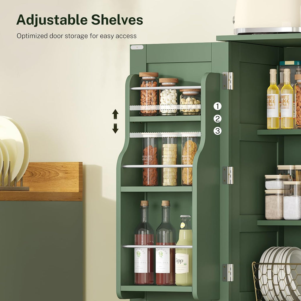 TEENFON 43' H Storage Cabinet with 4 Doors, Kitchen Cabinet with 6 Door Shelves, Kitchen Pantry Cabinets for Living Room, Dining Room, Bathroom, Forest Green