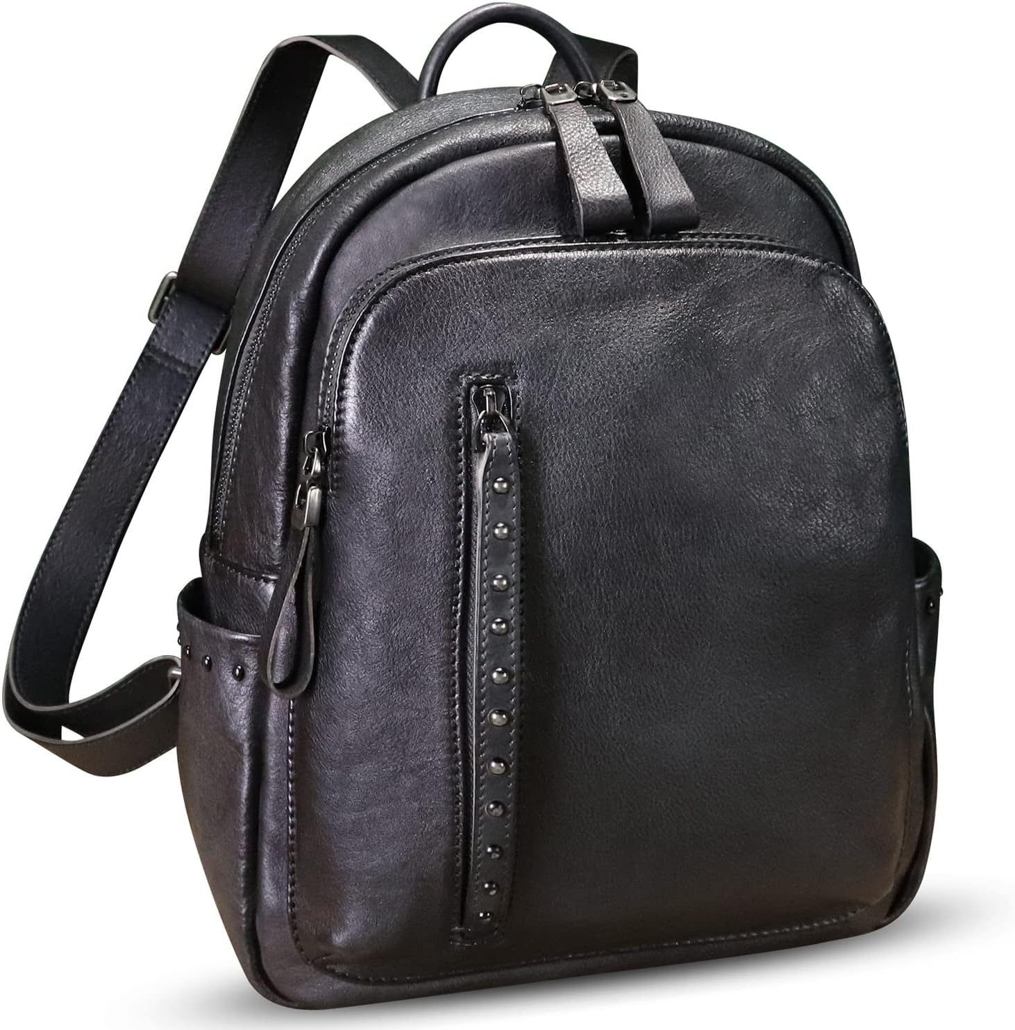 Genuine Leather Backpack Purse for Women Vintage Casual Daypack College Bag Handmade Cowhide Western Rivets Rucksack (Darkgrey)