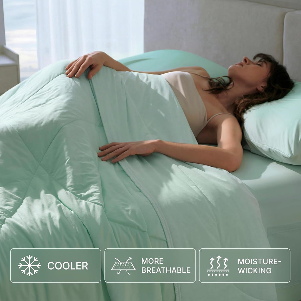Breescape Cooling Comforter Blanket - BlendTek Q-Max>0.46 Tech, Cooling Blanket for Hot Sleepers & Night Sweats Relief, Breathable Lightweight Summer Bedding, Queen 96x96 Inches, Mint Green