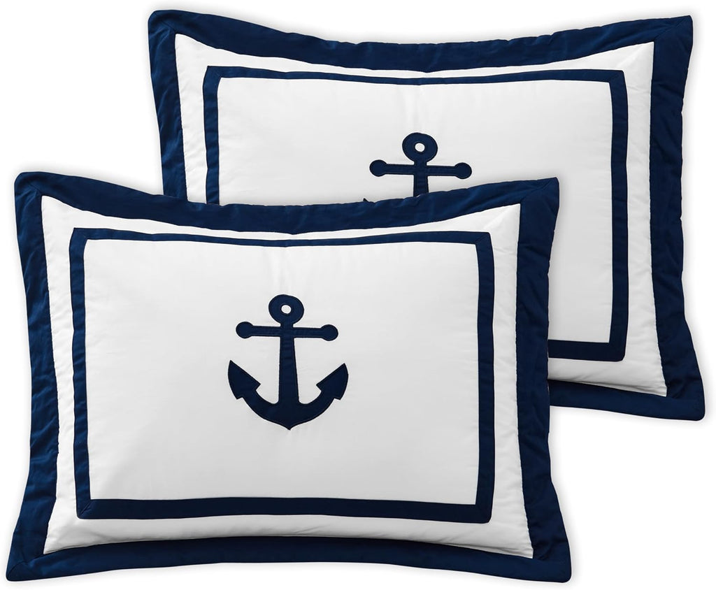 Sweet Jojo Designs Anchors Away Nautical Navy and White Boys 3 Piece Full/Queen Bedding Set