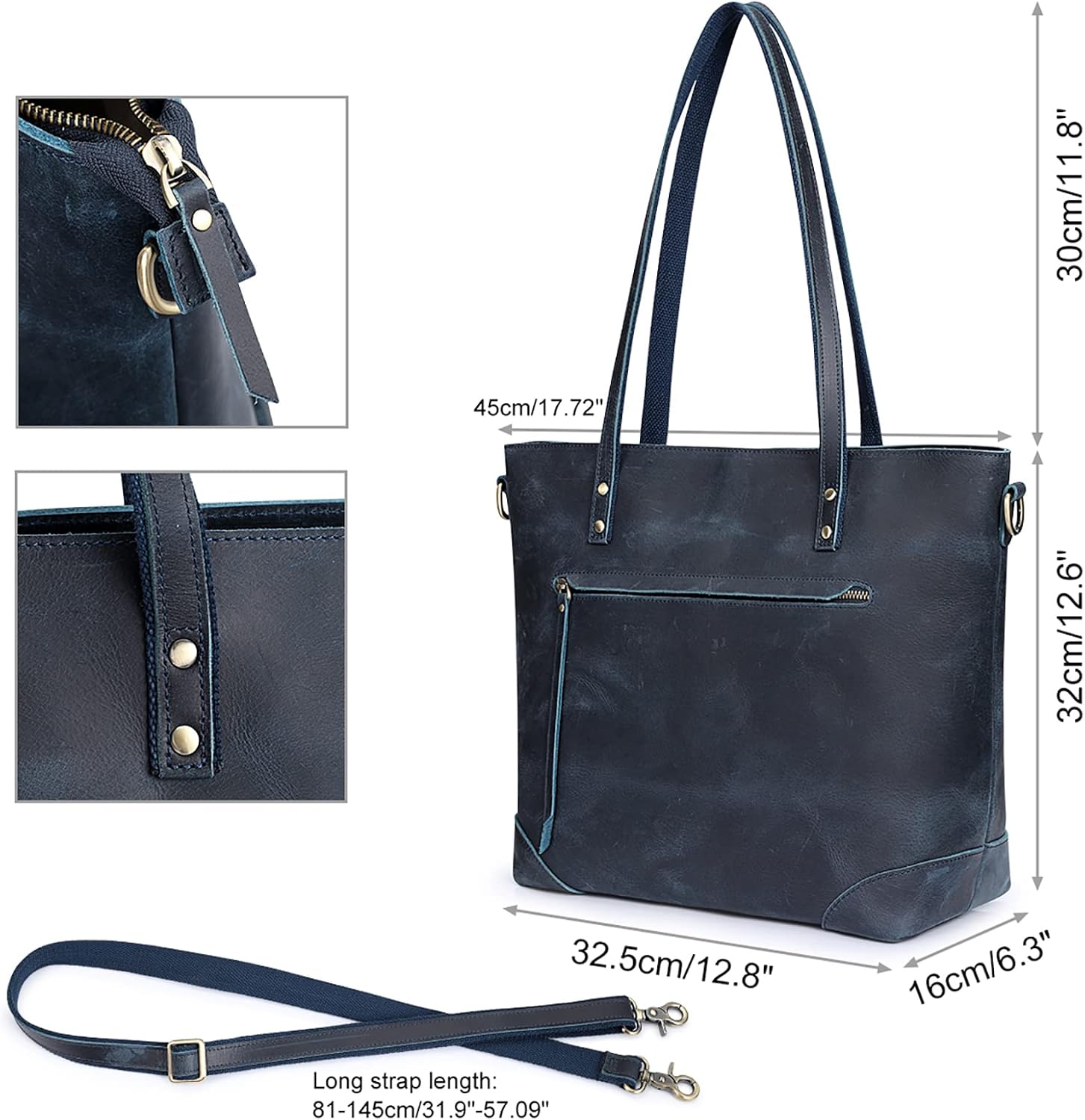 S-ZONE Vintage Genuine Leather Shoulder Bag Work Totes for Women Purse Handbag with Back Zipper Pocket Large