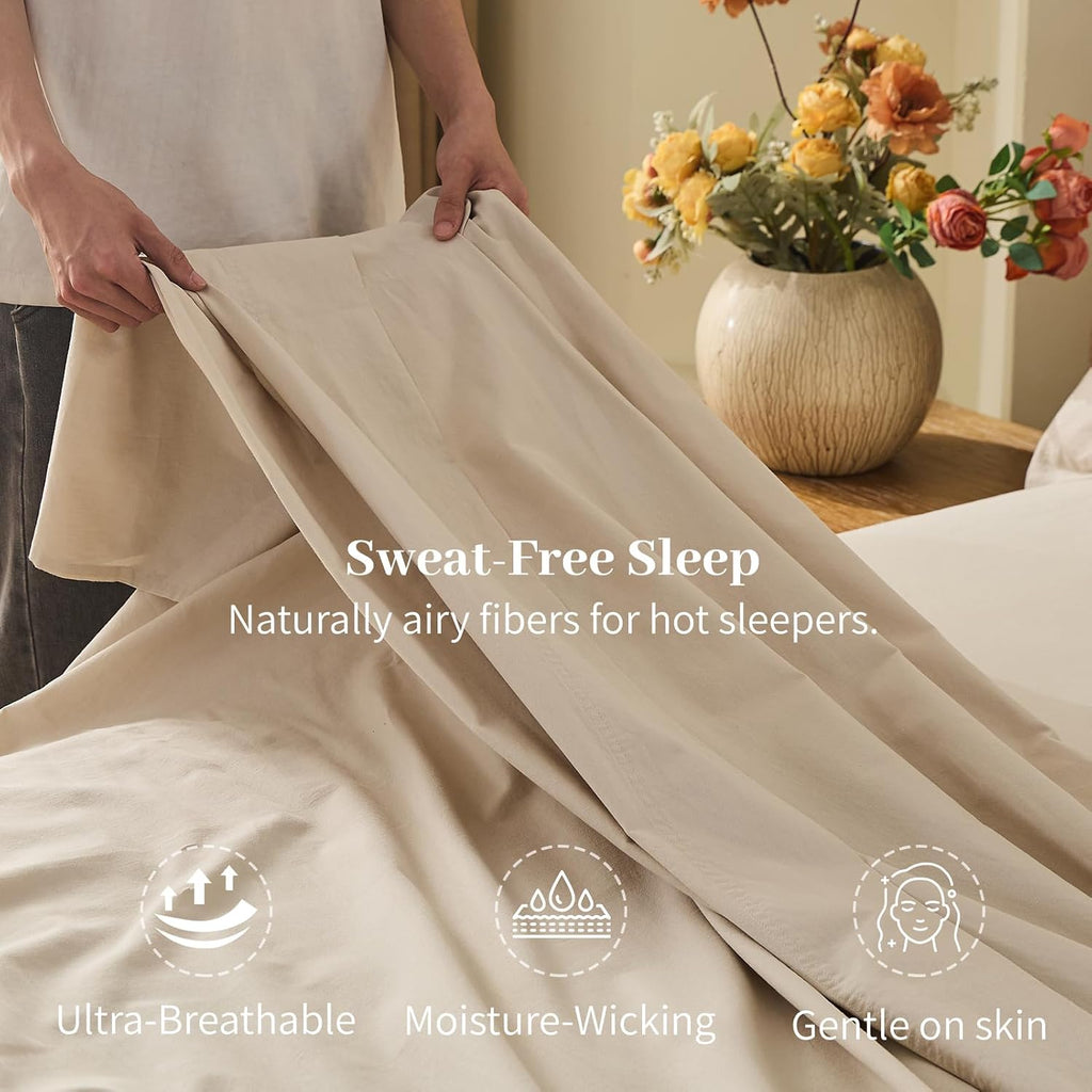 MEISHANG 100% French Pure Linen Sheets King Size - Bed Sheets 4 Piece Sets, Soft Durable Flax Linen, Anti-Tear Breathable Oeko-Tex Certified with 16' Deep Pocket (Linen)