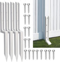 Fence Post Repair Stakes Kit – 1/8' Thickened Carbon Steel One-Piece Structure, Heavy Duty Ground Anchor Stake for Repairing or Reinforcing Broken/Leaning Privacy Fence & Mailbox Post, White, 4-Pack