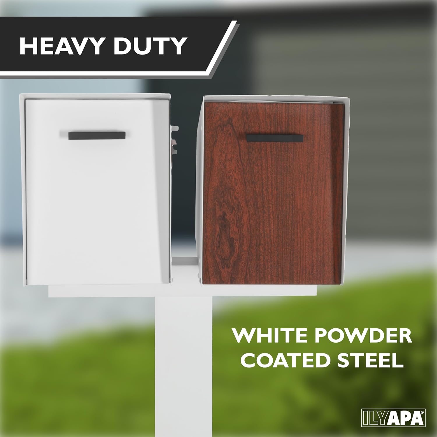 Ilyapa Double Mailbox Post for Outside - 43x4x4 inch White Metal Dual Mailboxes Post for Outside with Universal Mounting Bracket Plate for 2 Mailboxes