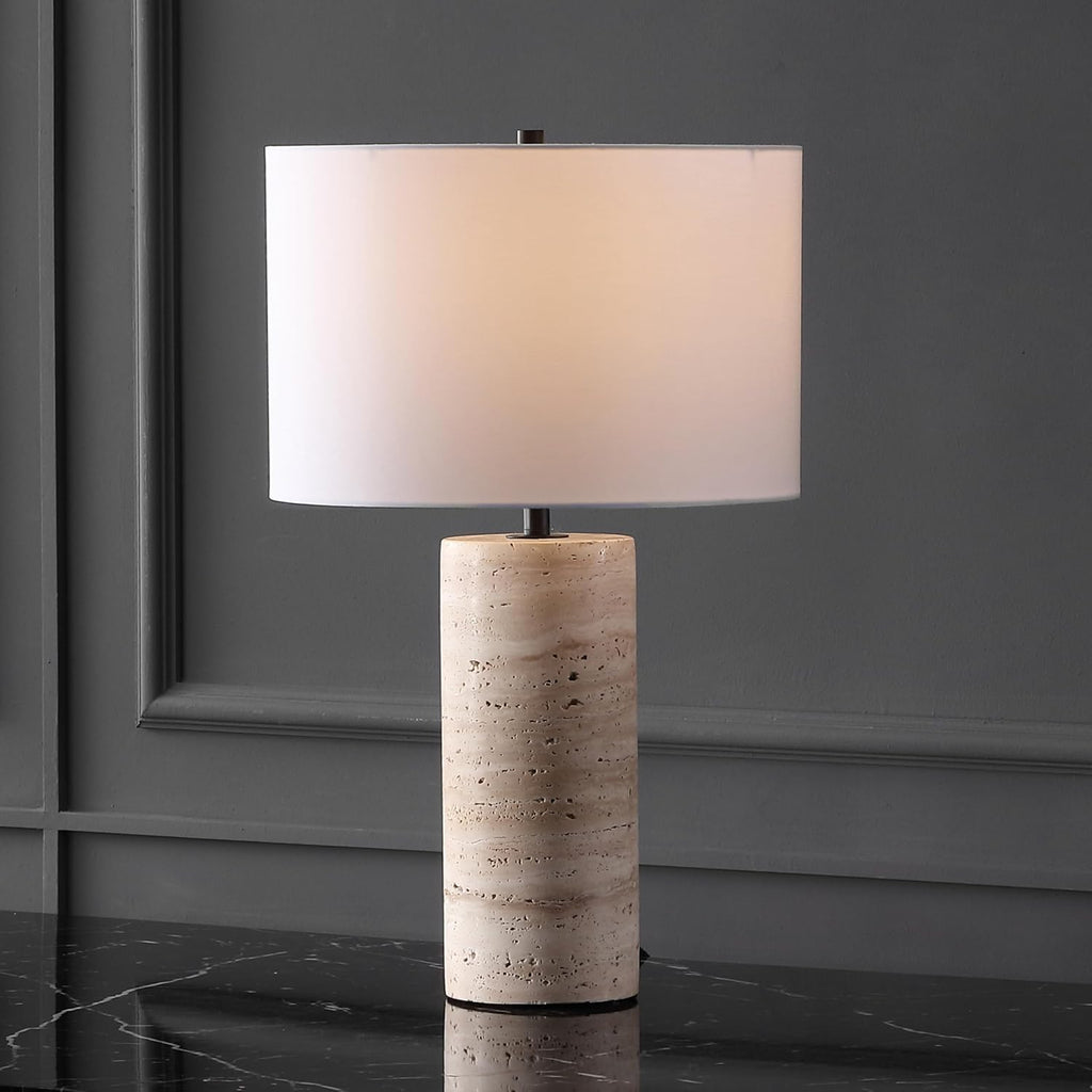 SAFAVIEH Couture Lighting Collection Rynetta Light Brown/White 24-inch Dimmable Table Lamp for Bedroom Living Room Home Office Desk Nightstand (LED Bulb Included)