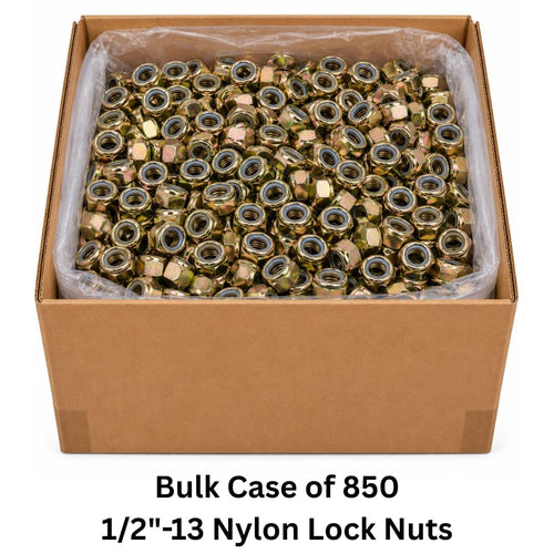 1/2-13 Nylon Lock Nuts (850 Case) – Grade 8 Vibration-Resistant Locking Nuts Coarse Thread for Trailers, Racks & General Mounting – Heavy-Duty Fasteners SAE J995 0.5'