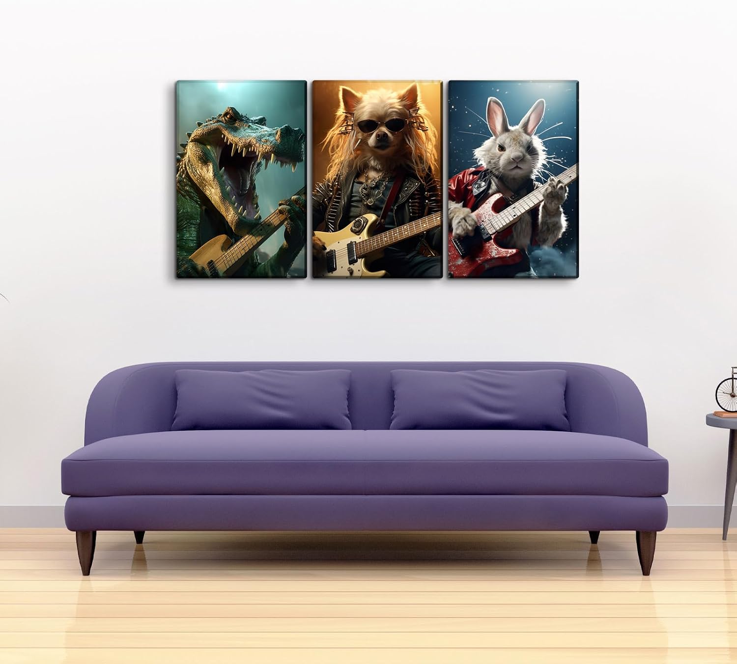 YONICA 3 Panel Animal Band Canvas Wall Art for Home Music Decor - Funny Animals Playing Musical Instruments Modern Cool Wall Picture Print On Canvas HD Giclee Artwork Ready to Hang - 24'x32'x3 Panels