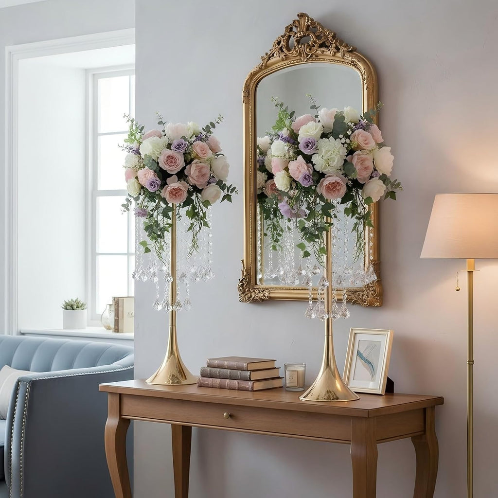 Set of 10pcs Crystal Flower Stand Gold Centerpieces Tall Metal Flower Arrangement Vase for Wedding Party Dinner Event Hotel Home Decor