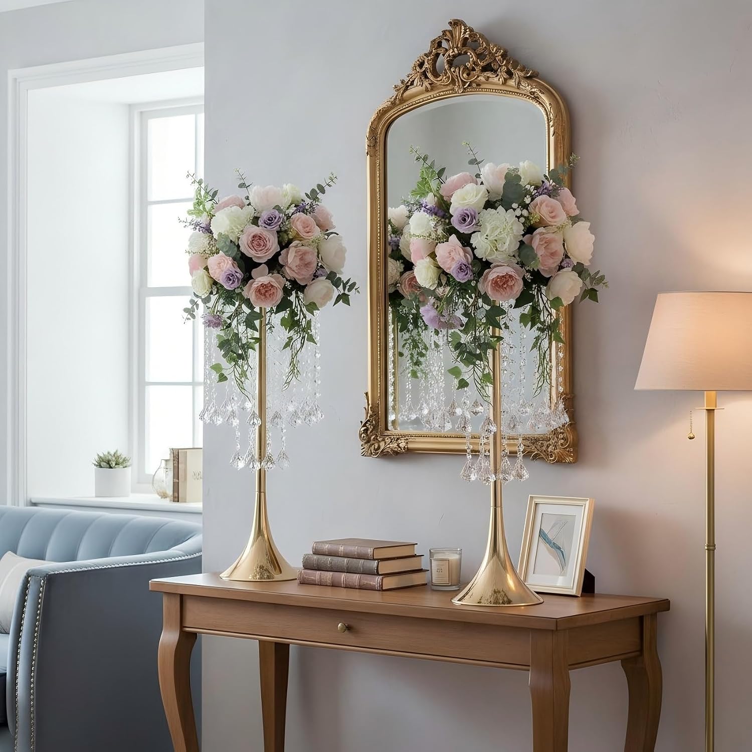 Set of 10pcs Crystal Flower Stand Gold Centerpieces Tall Metal Flower Arrangement Vase for Wedding Party Dinner Event Hotel Home Decor