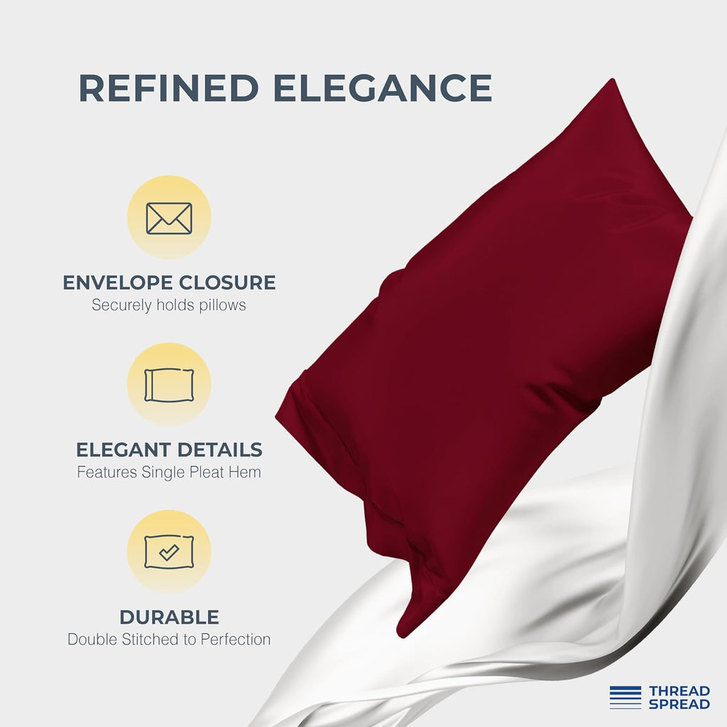 THREAD SPREAD 100% Egyptian Cotton King Size Sheets Set - Luxury 1500 Series Egyptian Cotton Sheets King Size (4 PC, Burgundy), Silky Soft, Sateen Weave, Cooling & Breathable, 17' Deep Pocket Bed Set