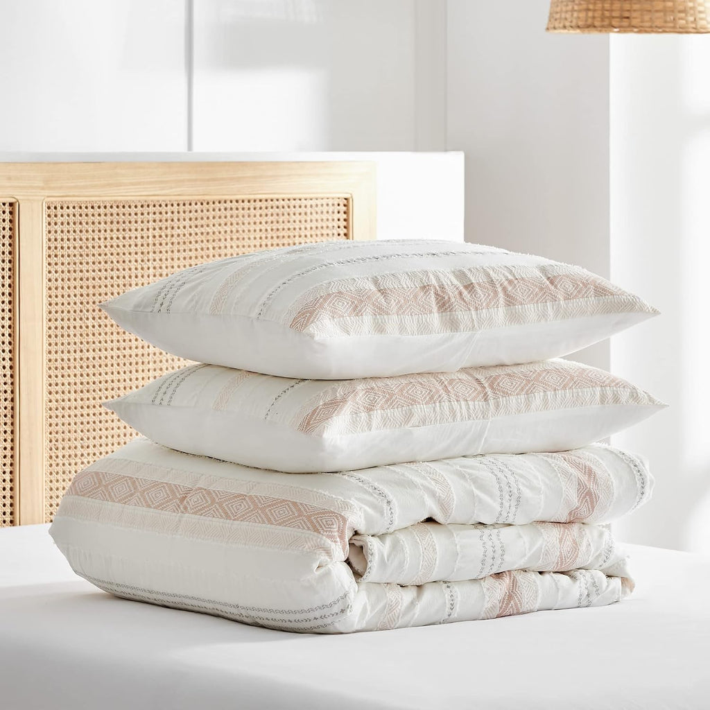 Levtex Home - Pickford Blush Comforter Set - Full/Queen Comforter + Two Standard Pillow Cases - Blush, Taupe, Grey, Cream - Jacquard - Comforter (90 x 94in.) and Pillow Case (26 x 20in.) - Cotton