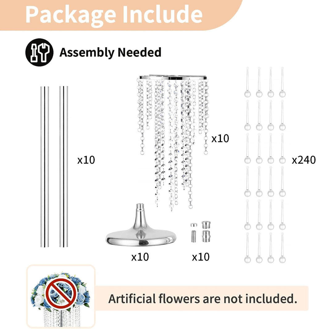 NUPTIO Silver Vases for Centerpieces Wedding - 10 Pcs 21.7in Tall Centerpiece for Tables - Flower Stand Bulk for Weddings Chandelier