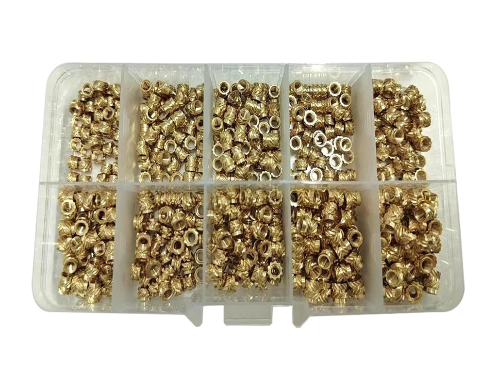 1set Threaded Inserts M2 M2.5 M3 M4 M5 M6 Heat Set Insert Nut Brass Hot Melt Knurled Double Twill Embedment Copper Nut Assortment Kit(M2-M4 1030pcs)