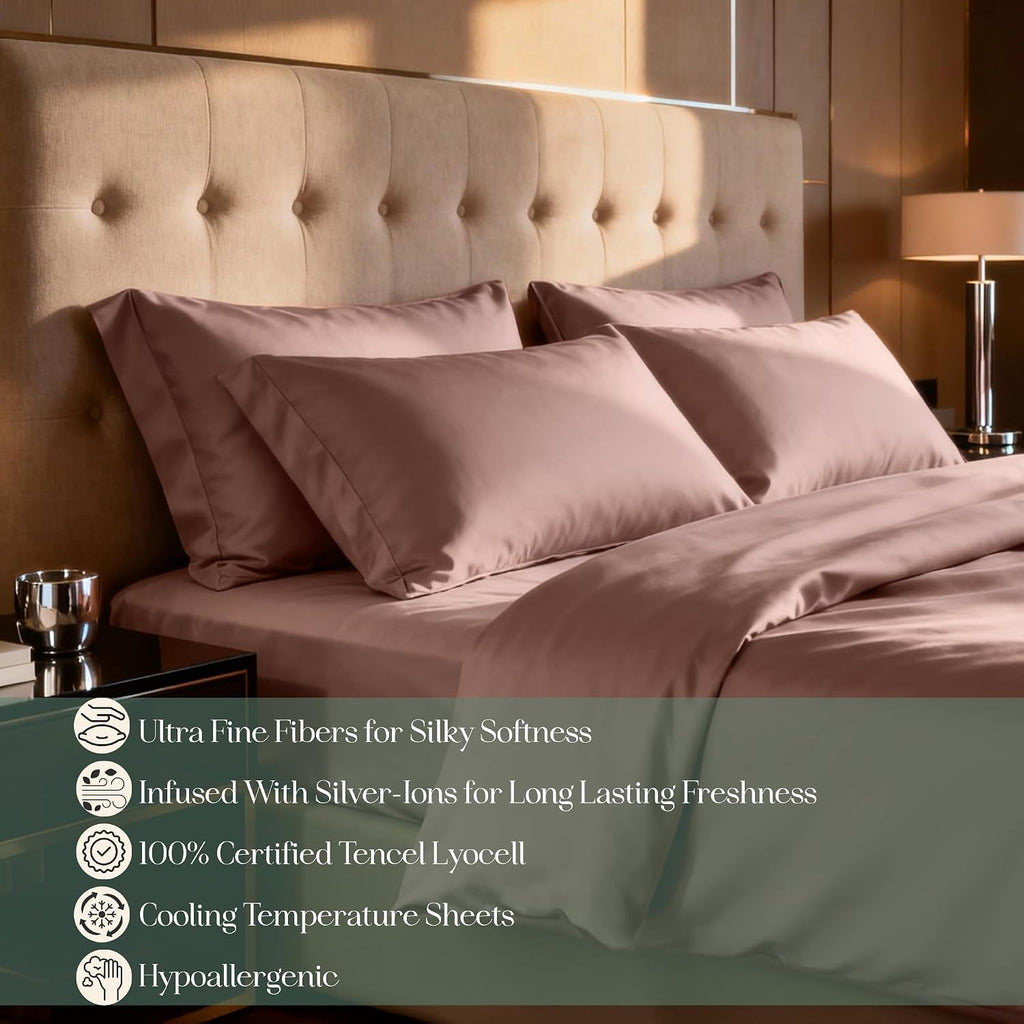 CASILVA Eucalyptus Sheets - Infused with Silver for Anti-Odor, Softer Than Silk Fibers, More Cooling Than Cotton - Perfect for Hot Sleepers & Sensitive Skin - 100% Tencel Lyocell - Queen Sheet Set