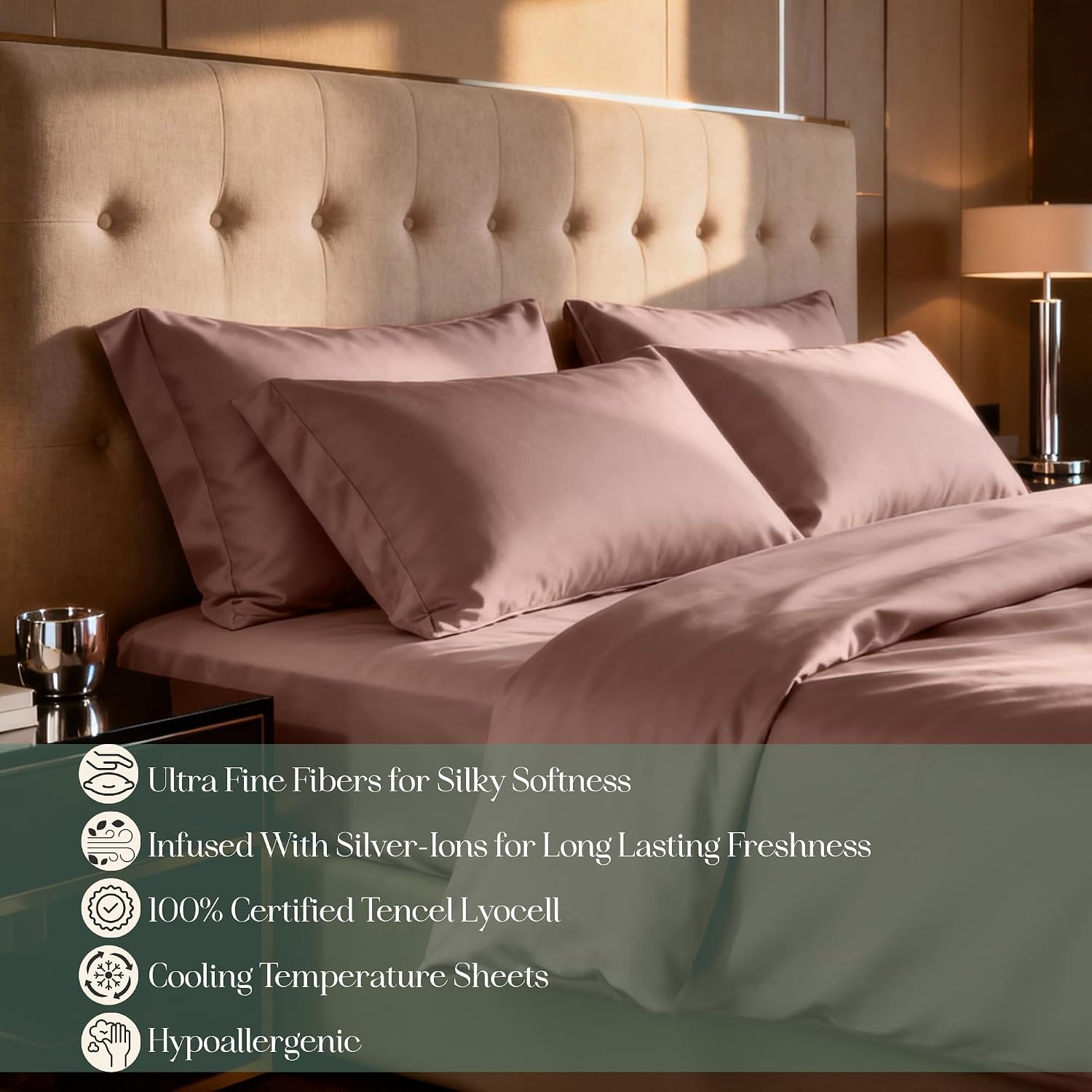CASILVA Eucalyptus Sheets - Infused with Silver for Anti-Odor, Softer Than Silk Fibers, More Cooling Than Cotton - Perfect for Hot Sleepers & Sensitive Skin - 100% Tencel Lyocell - Queen Sheet Set