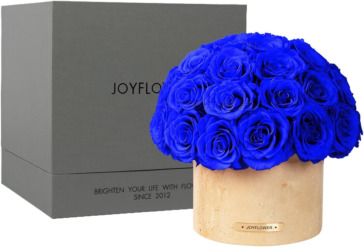 JoyFlower Preserved Flowers Vase, Yellow Cave Stone Flower Vases for Centerpieces, Eternal Roses Decorations for Party Home Living Room Bedroom Table, Decorative Flower Vase House Decor(Dark Blue)