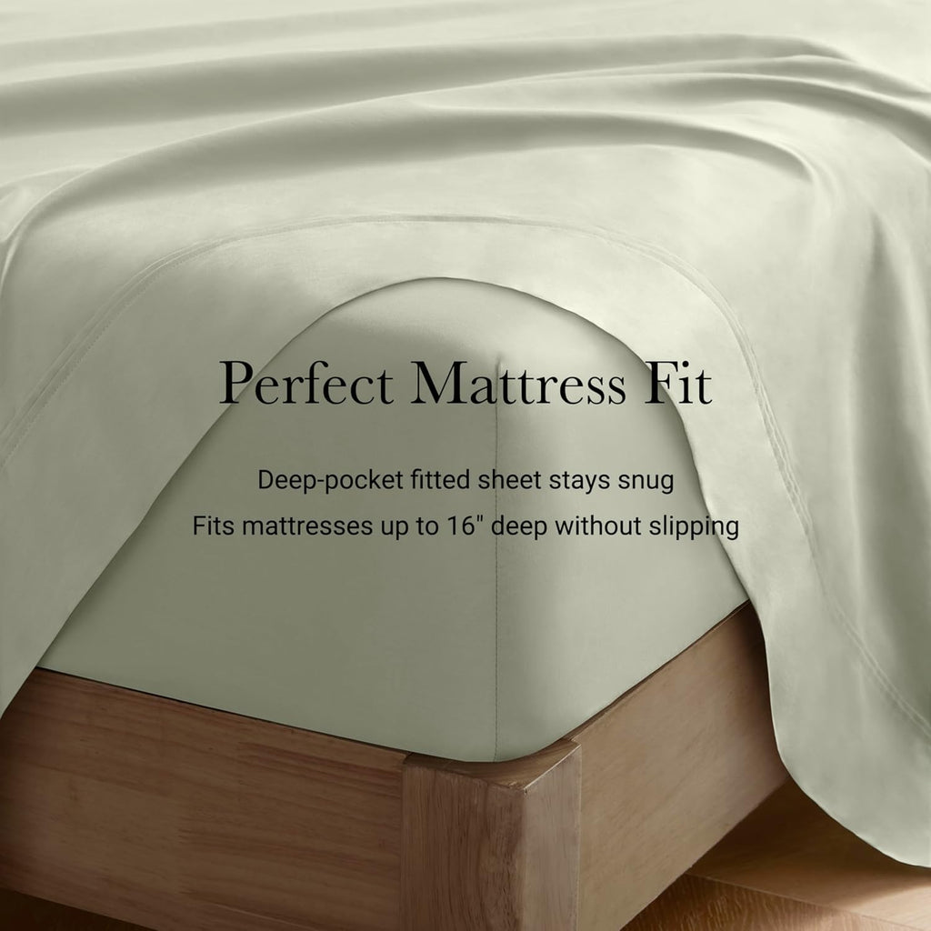 Harbor House Luxury 100% Egyptian Cotton Sheet Set, 400 Thread Count Sateen Weave, Soft & Breathable Bed Sheets with Deep Pocket, 4-Piece Cal King Bedding Set, Sage