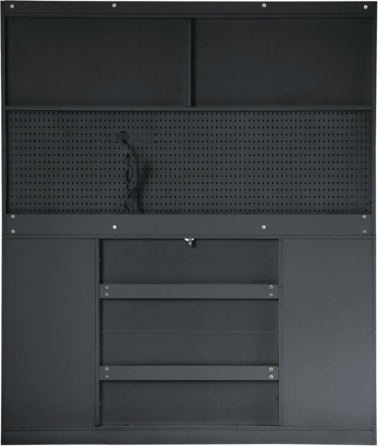 63'' W Buffet Cabinet with Hutch, Large Coffee Bar Storage Cabinet with 6 Drawers, Kitchen Pantry Sideboard with 5 Cabinets and Adjustable Shelves, Pegboard, Towel Rack, Power Outlet (Black-Q12)