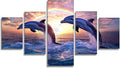 Rainbow Diamond Art 5 Piece Diamond Painting Dolphin 5D DIY Full Square Drill Dimond Art Paintings Crystal Crafts for Adults Gem Painting for Home Decor, Large Artwork for Wall 44 x 90 Inch, Model306
