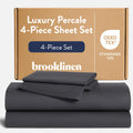 Brooklinen Luxury Percale Sheet Set - 4 Piece 100% Cotton Bed Sheets - 1 Fitted & 1 Flat Sheet, 2 Pillowcases - Cotton Percale Sheets for Hot Sleepers (Full Size, Slate Grey)