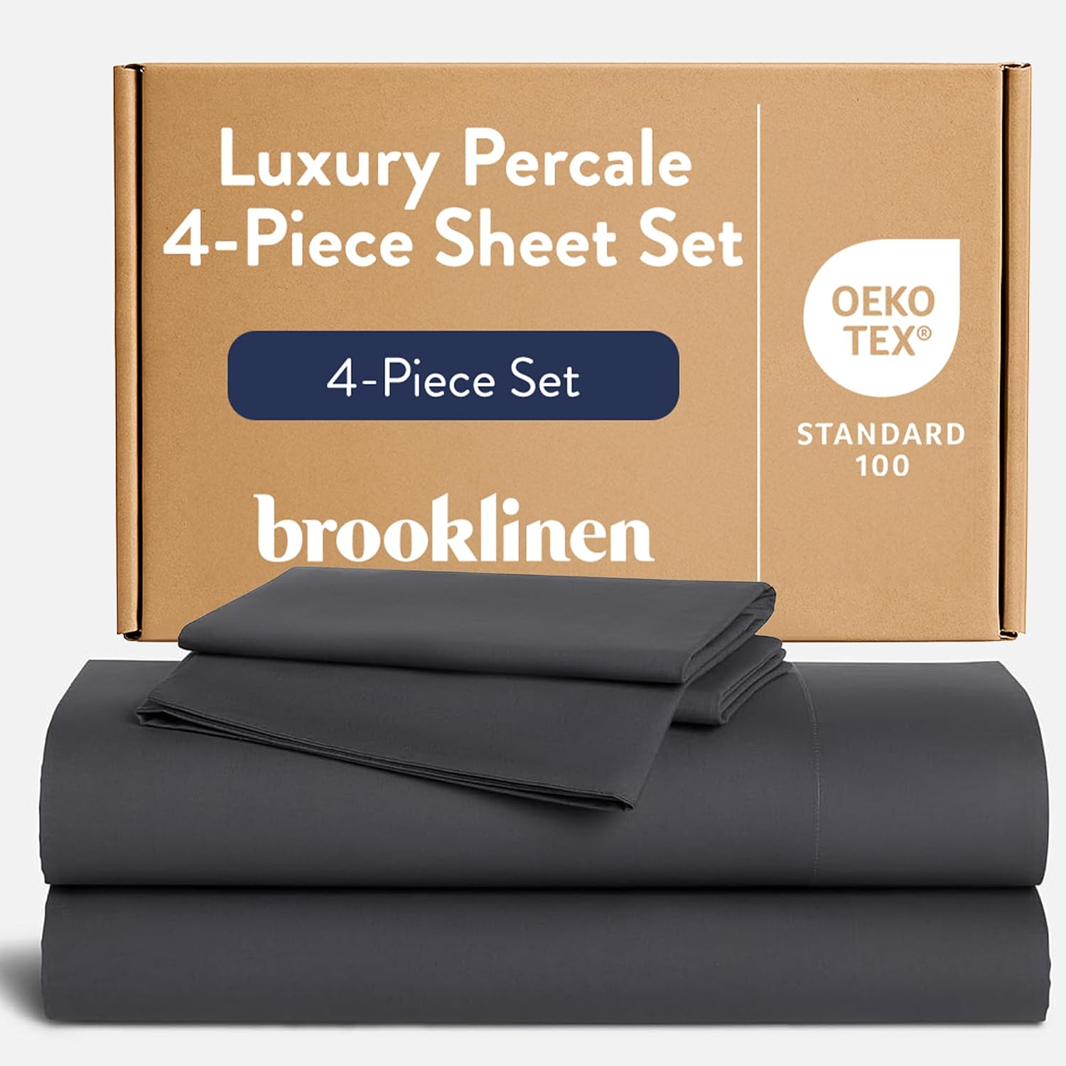Brooklinen Luxury Percale Sheet Set - 4 Piece 100% Cotton Bed Sheets - 1 Fitted & 1 Flat Sheet, 2 Pillowcases - Cotton Percale Sheets for Hot Sleepers (Full Size, Slate Grey)