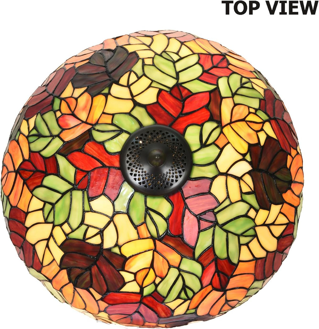 TL0032 Maple Leaves Tiffany Table Lamp Bedside Stained Glass Shade Reading Desk Light 16 x 24.25 Inches for Bedroom Living Room Home Office, LED Bulbs Included