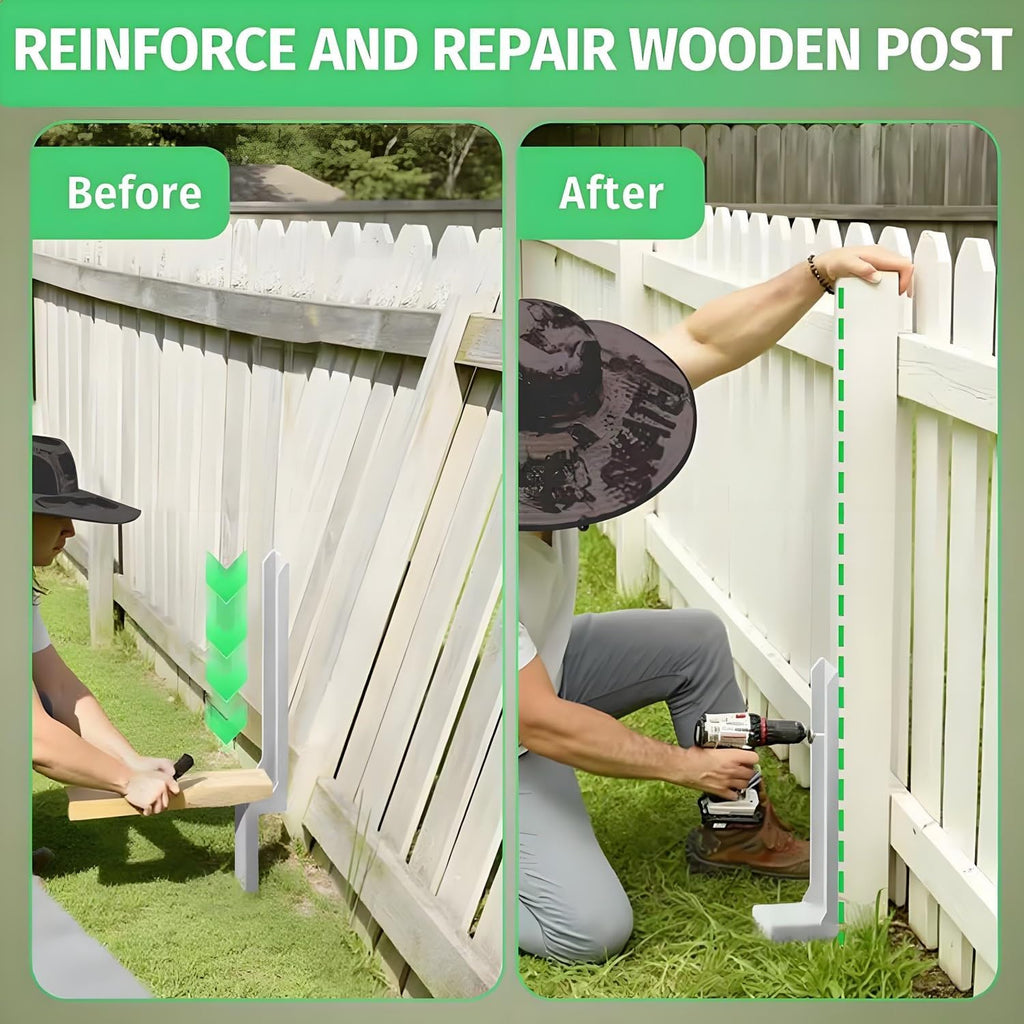 Fence Post Repair Stakes Kit – 1/8' Thickened Carbon Steel One-Piece Structure, Heavy Duty Ground Anchor Stake for Repairing or Reinforcing Broken/Leaning Privacy Fence & Mailbox Post, White, 4-Pack