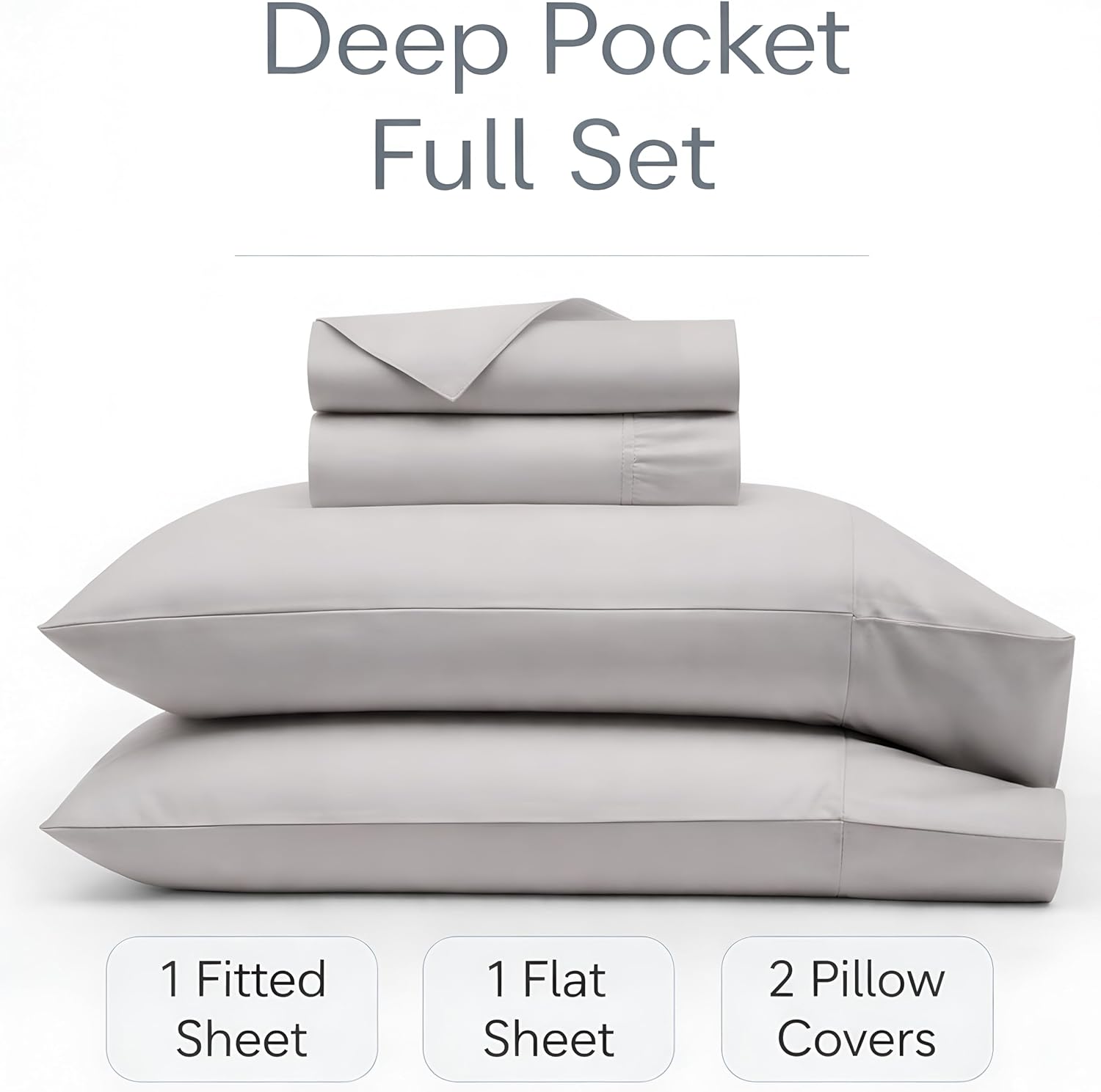 100% Egyptian Cotton Sheets Full Size - Buttery Soft Sateen Weave - Heavyweight Luxury Hotel Bedding - 16' Deep Pocket, Lustrous 4 Pc Set - Premium Gift Box (Light Grey - Full)
