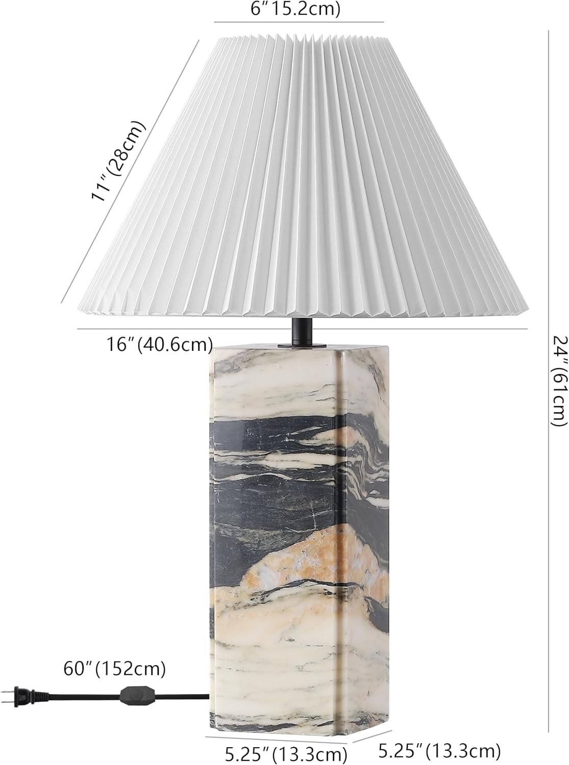SAFAVIEH Couture Lighting Collection Mackenzie Light Brown/Black Marble Square 25-inch Table Lamp for Bedroom Living Room Home Office Desk Nightstand (LED Bulb Included)