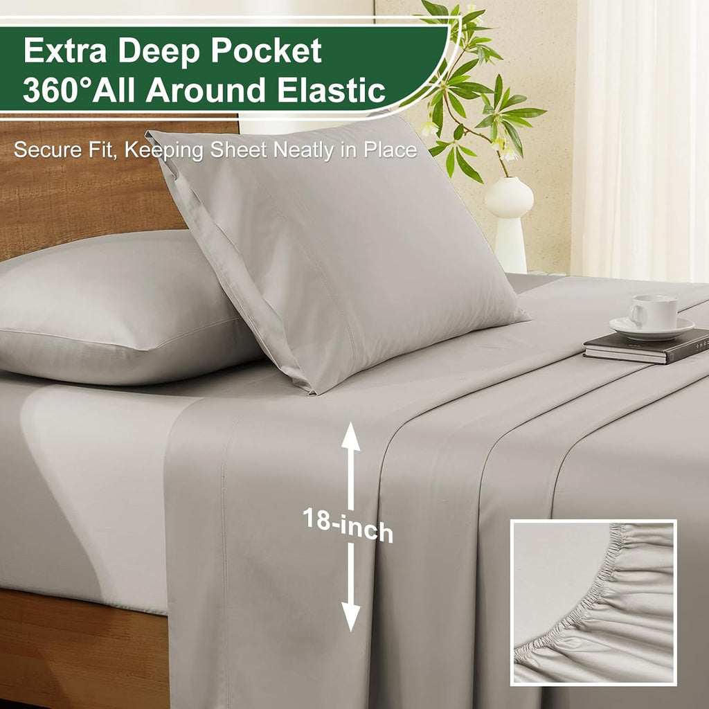 Ivellow 100% Egyptian Cotton Sheets Queen Size Set - 1200 Thread Count 6 PC 18' Deep Pocket Queen Size Bed Sheet Set，Luxury Soft Breathable Beige Cooling Sheet Sets Durable Hotel Quality Bedding