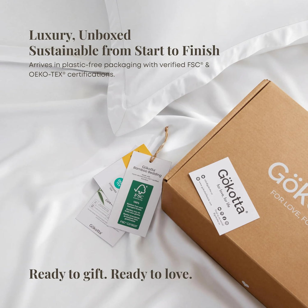 GOKOTTA Full Sheets Set - FSC & Oeko-TEX Certified - 100% Rayon Derived from Bamboo - 430 High Thread Count Ultra Soft and Cooling,16'' Deep Pocket with Elastic Corner Straps - Pure White