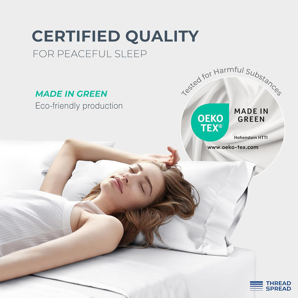 THREAD SPREAD 100% Egyptian Cotton King Size Sheet Set Pack of 2 - Luxury 1500 Series Egyptian Cotton Sheets King Size (Pack of 2, White), Silky Soft, Sateen Weave, Cooling, 17' Deep Pocket Bed Set