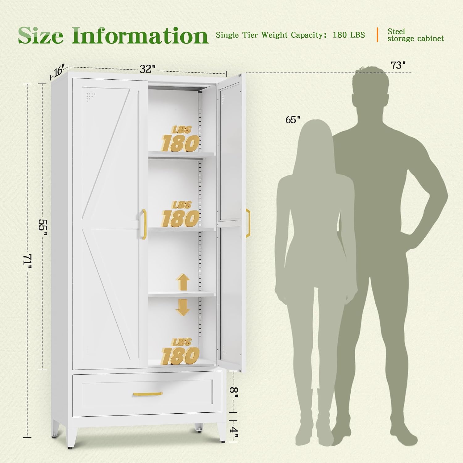 71' Tall Kitchen Pantry Storage Cabinet with Barn Doors, Drawer & Adjustable Shelves, Freestanding Storage Kitchen Cupboard, Versatile Food Pantry for Dining Room, 32' Wide,White