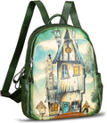 Genuine Leather Backpack for Women Hand Painted Rivet Knapsack Purse Handmade Rucksack Casual Daypack (Pattern1)