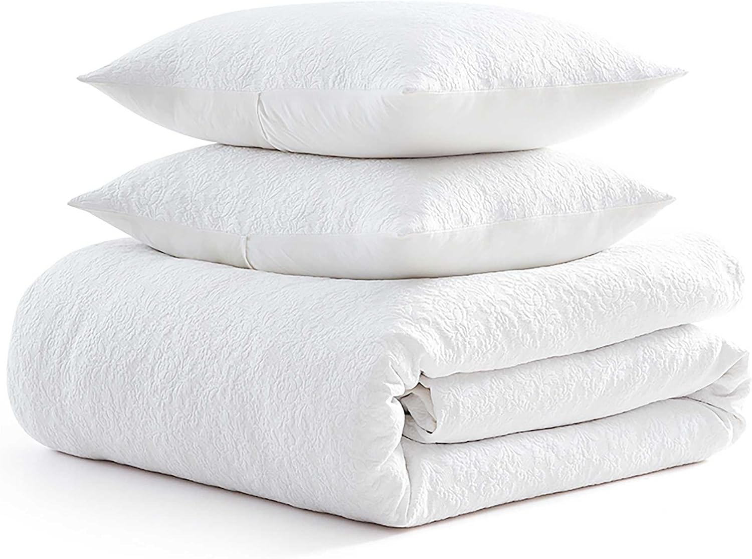 Martha Stewart - Queen Comforter Set, Naturally Soft Cotton-Rich Jacquard Bedding w/Matching Pillowcases, Textured 3 Piece Bed Set (Garden Trellis White)