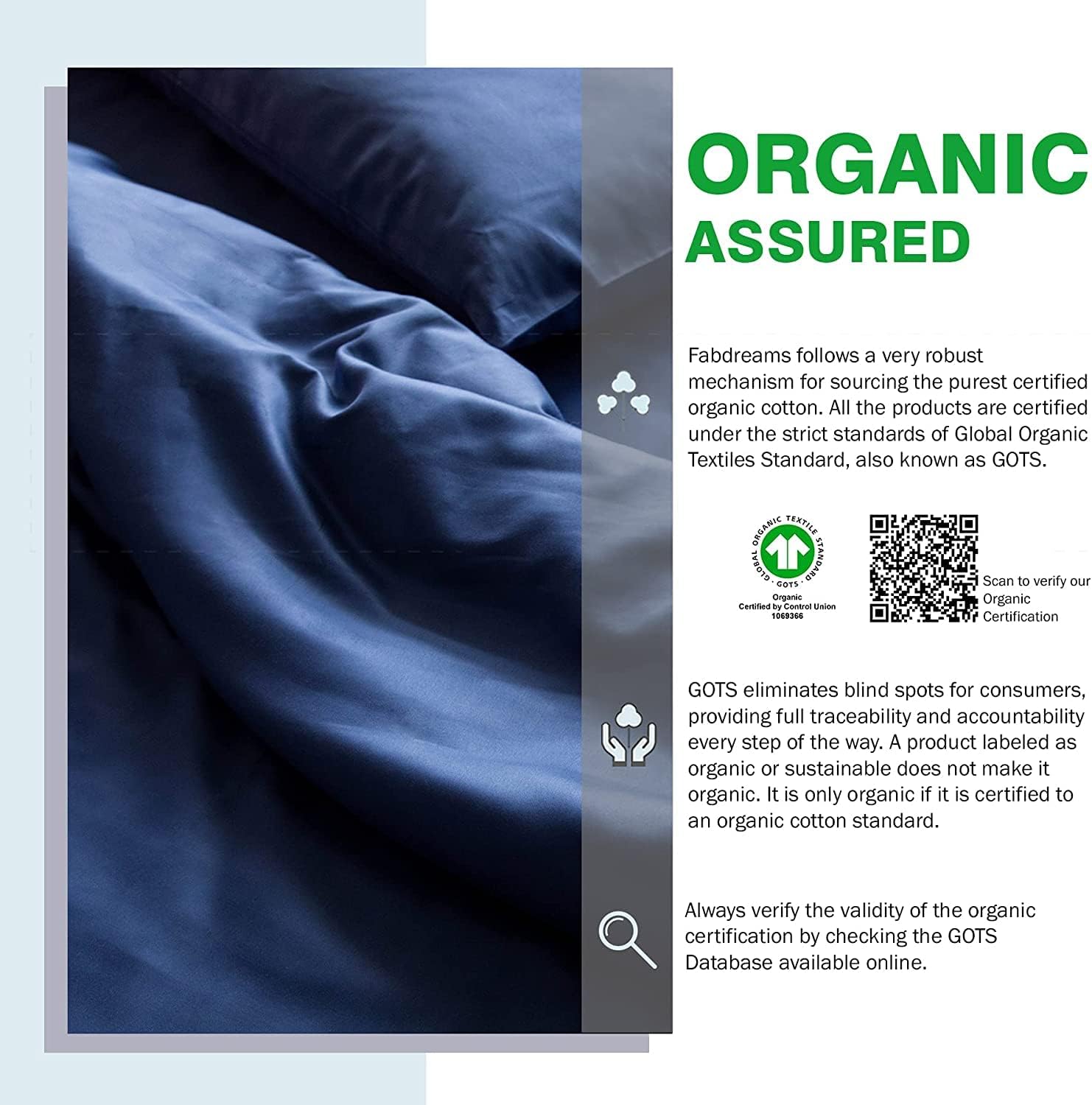 Fabdreams 100% Organic Cotton Percale Weave Queen Size Sheet Set, 300 TC, GOTS Certified, Cool & Crisp, Breathable, Fits Mattresses Up to 17' Deep, Durable Luxury – Dark Blue