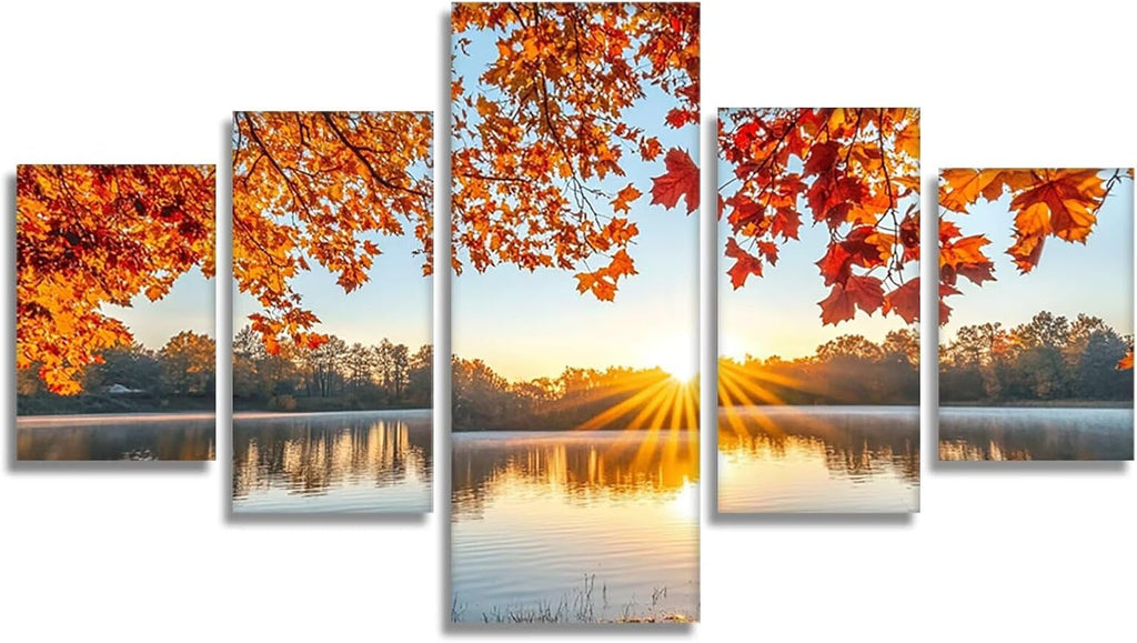 Sunset Diamond Art 5 Piece Diamond Painting Landscape 5D DIY Full Square Drill Dimond Art Paintings Crystal Crafts for Adults Gem Painting for Home Decor, Large Artwork for Wall 60 x 120 Inch,Model168