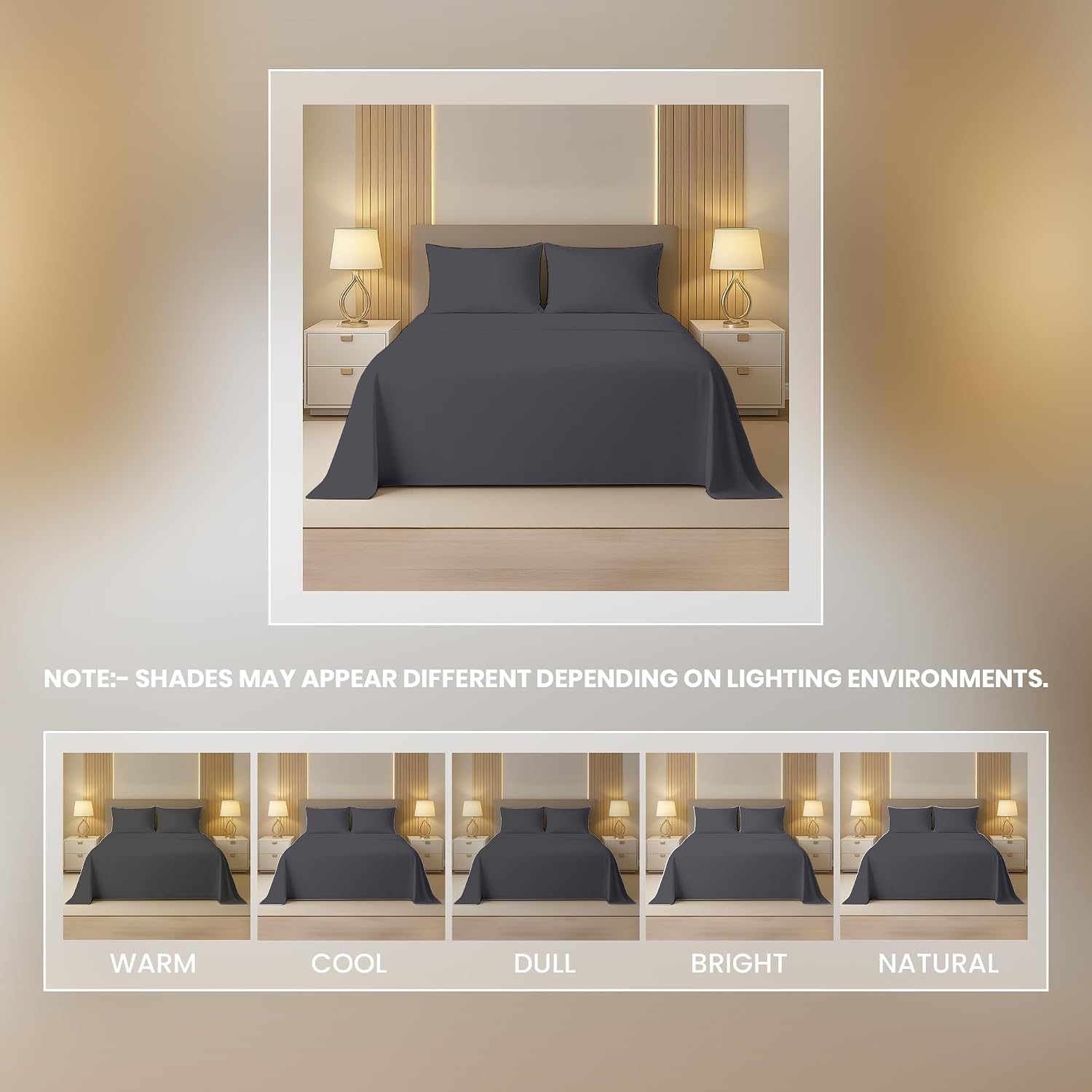 Kotton Culture 4 Pc Alaskan King Sheet Set - 100% Egyptian Cotton Premium Hotel Luxury Bedding - Sateen Weave Soft Cooling Durable Bedsheet - 16' Deep Pocket Sheets - Dark Grey