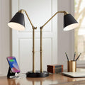Possini Euro Design Sentry 23' High Mid Century Modern Desk Lamp with USB Charging Ports A+C Black Brass Gold Metal LED Adjustable Cone Shade for Living Room Bedroom House Bedside Nightstand Office