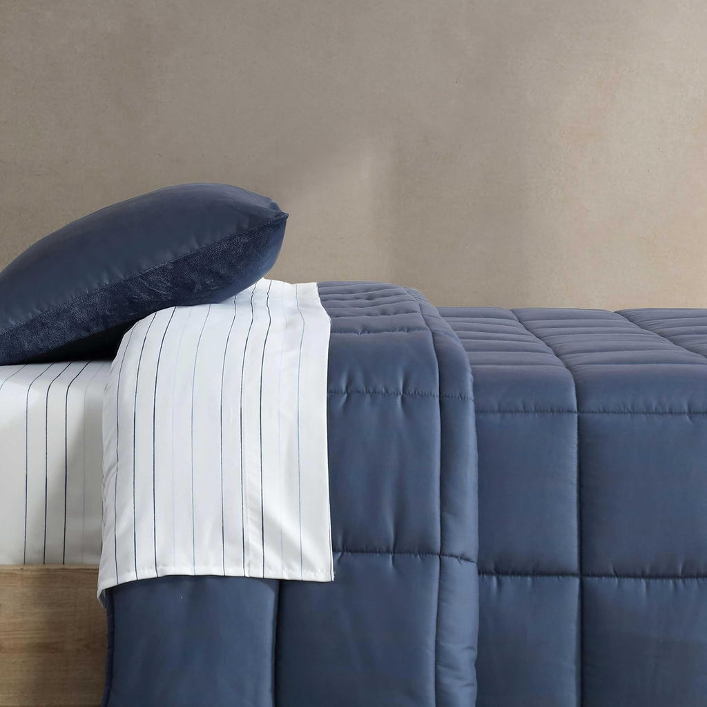 Calvin Klein - Twin/Twin XL Bonus Comforter Set, Reversible Bedding with Matching Bed Sheets, Pillowcase & Sham, Dorm Essentials (Blue)