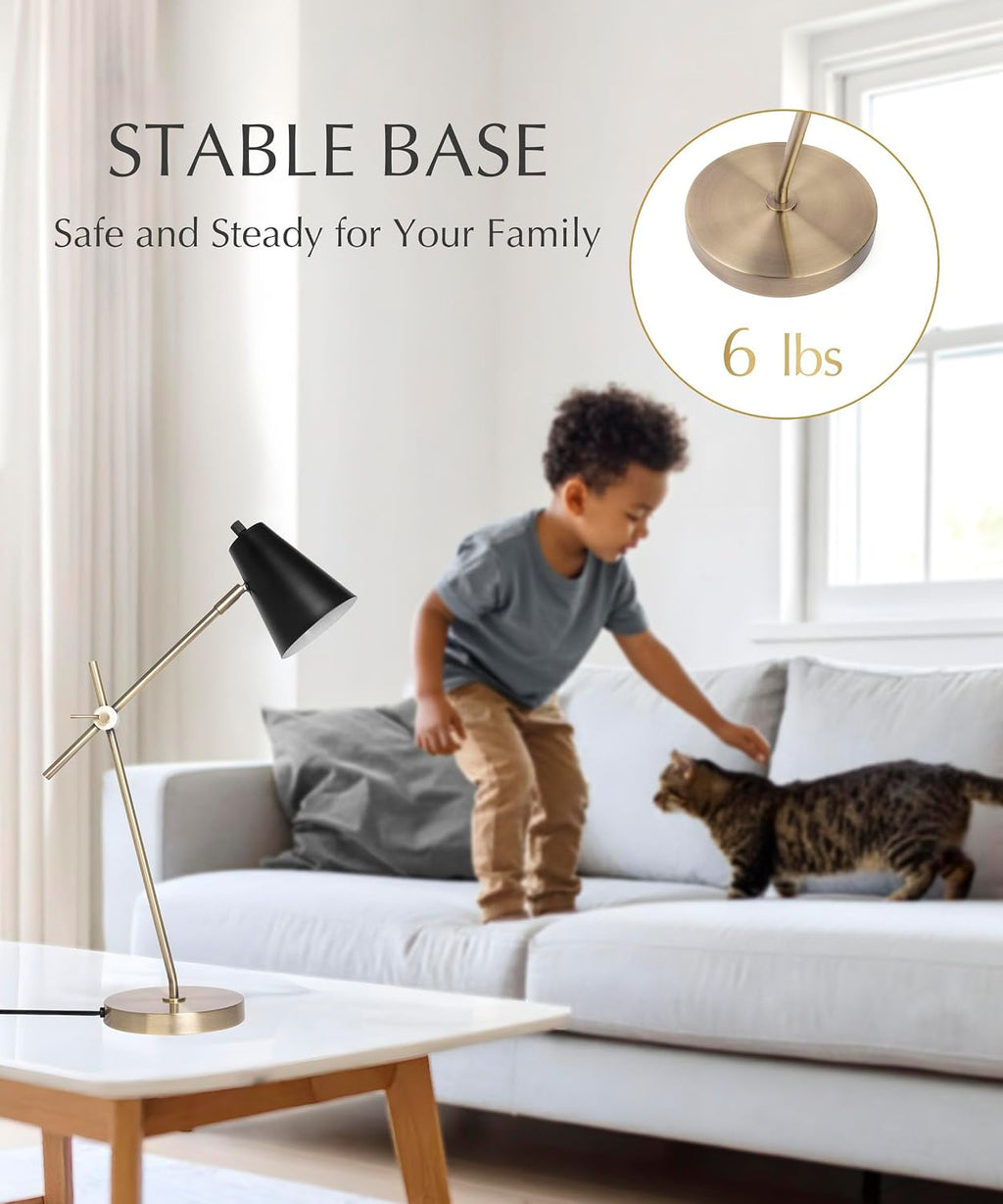 HarvestLand HaloBar Brass Desk Lamp Home Office – Black Industrial Table Lamp with Solid Base for Office, Reading Lamps for Bedside Table, Study and Reading Task Lamp, Gifts for Men