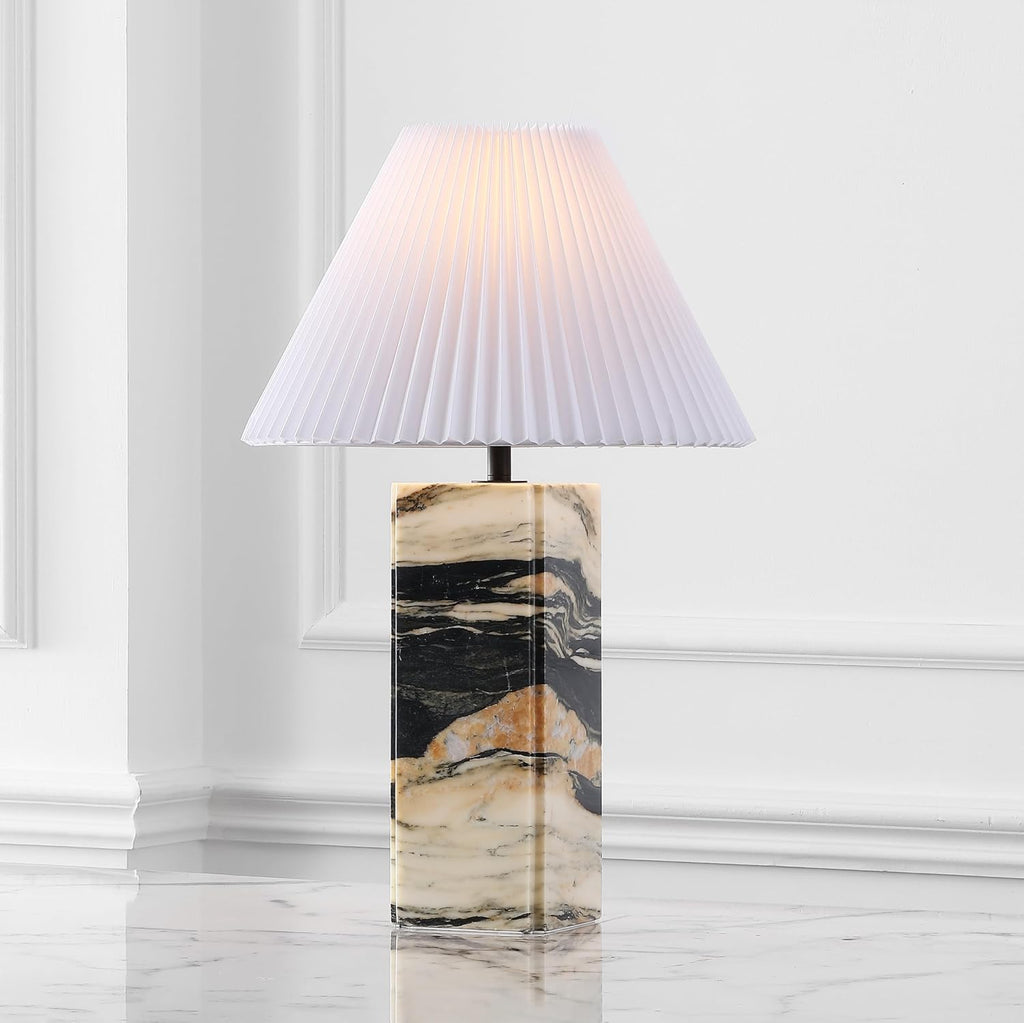 SAFAVIEH Couture Lighting Collection Mackenzie Light Brown/Black Marble Square 25-inch Table Lamp for Bedroom Living Room Home Office Desk Nightstand (LED Bulb Included)